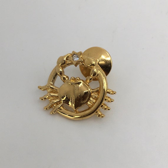 Gold Tone Crab Tie Pin with Rhinestone Vintage Pin - image 2