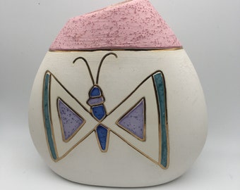 Southwest Butterfly 24k Gold Accents Art Vase, Rainbow Way Ltd, Pastel Colors