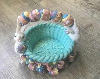 Vintage Hand Painted Resin Egg Easter Basket or Candy Basket