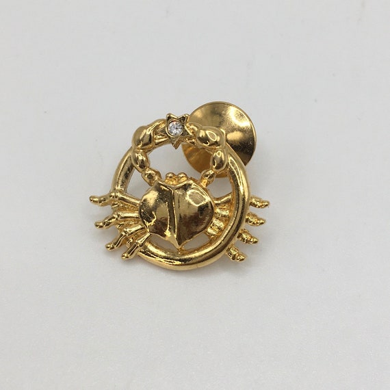 Gold Tone Crab Tie Pin with Rhinestone Vintage Pin - image 1