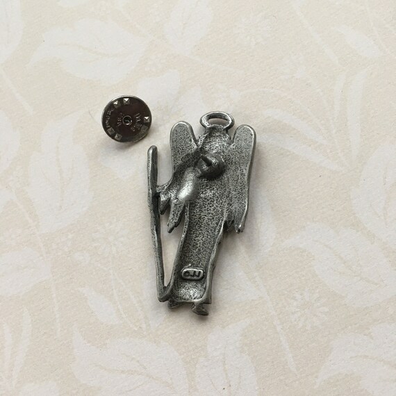 Jonette Jewelry Pewter Angel Lapel Pin, Signed JJ - image 3