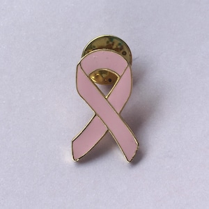 Vintage Breast Cancer Awareness Pink Ribbon Gold Tone Lapel Pin