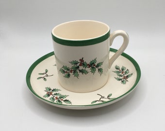 Spode, Christmas Tree Pattern, Earthenware Demitasse Cup & Saucer Set, Made in England