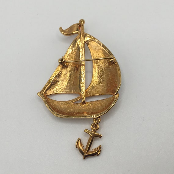 Vintage AVON Sailboat Brooch Gold Tone Red White … - image 4