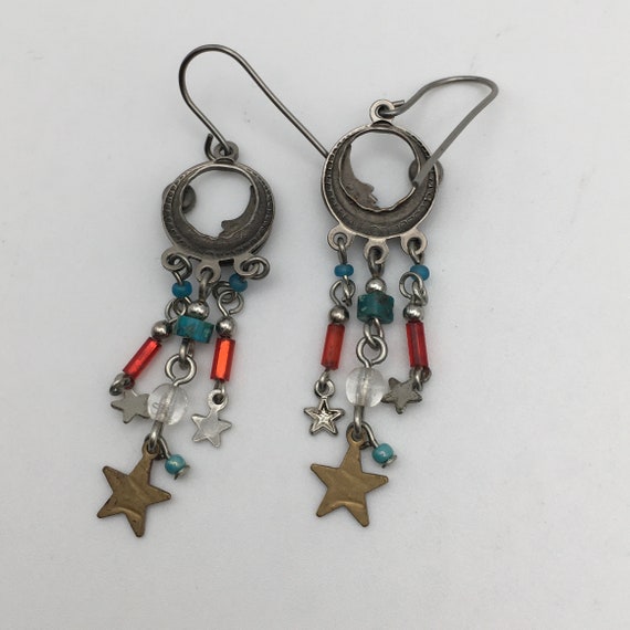Half Moon Stars Turquoise Beads Dangle Vintage Wi… - image 5