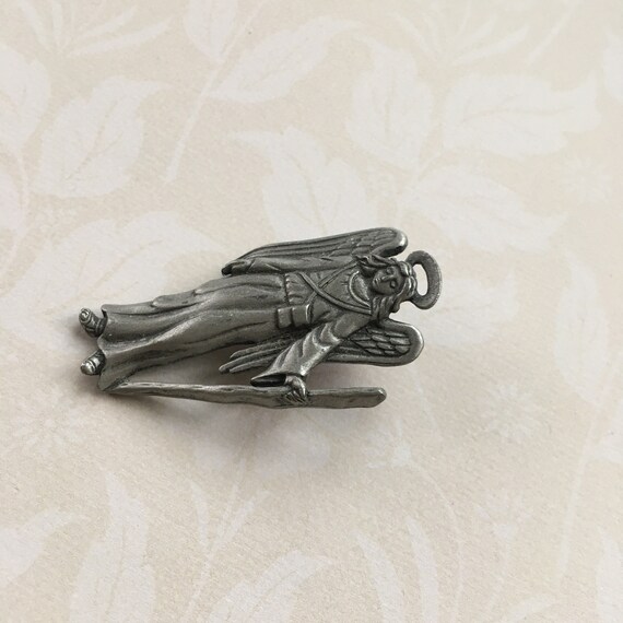 Jonette Jewelry Pewter Angel Lapel Pin, Signed JJ - image 2