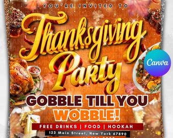 Thanksgiving-Party-Flyer, Thanksgiving-Club einladen, Friendsgiving-Dinner einladen, Feier-Flyer, Social-Media-Flyer, Canva bearbeitbar