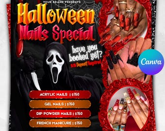 Halloween Nail Special Flyer: Spooky SZN, Canva Editable