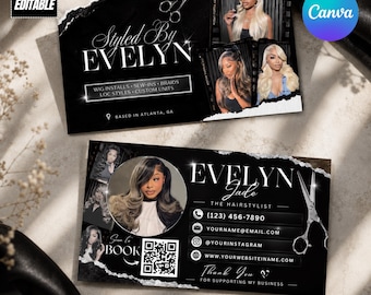 Vorlage für eine Visitenkarte für Salondienstleistungen, bearbeitbare Canva-Visitenkarte, professionelle Visitenkarte für kleine Unternehmen, Vorlage mit QR-Code (digitaler Download)
