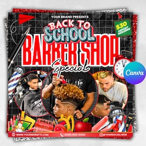 Barber Booking Flyer, Back to School Barber Shop Flyer, Haircut, Book Now, Social Media Flyer, Barbershop Business, DIY Canva Editable