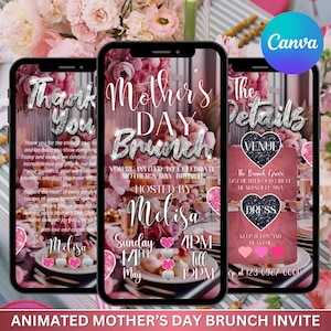 Mother’s Day Brunch Invite, Boho Floral Digital Event Itinerary, Animated Video Invitation, Mom and Mimosa's, Happy Mother’s Day Flyer