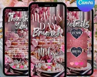 Mother’s Day Brunch Invite, Boho Floral Digital Event Itinerary, Animated Video Invitation, Mom and Mimosa's, Happy Mother’s Day Flyer