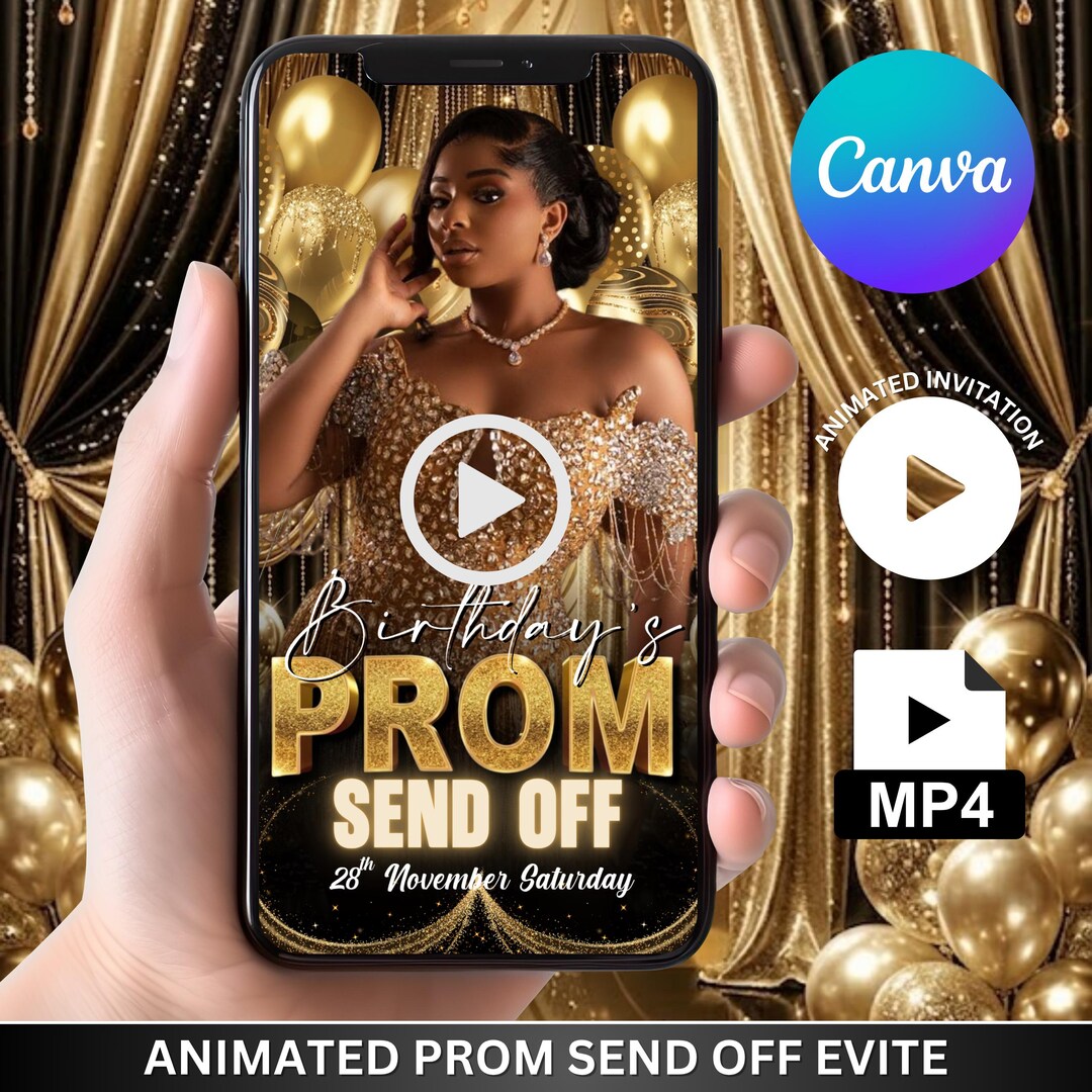 Gold Prom Send off Flyer Template, Editable Canva Invitation, Glam Prom ...