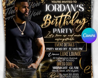 Birthday Party Flyer, Men's Birthday Flyer, Birthday Boy, Event Flyer, Club Flyer, Birthday Bash, Cancer Birthday Flyer, Canva Template
