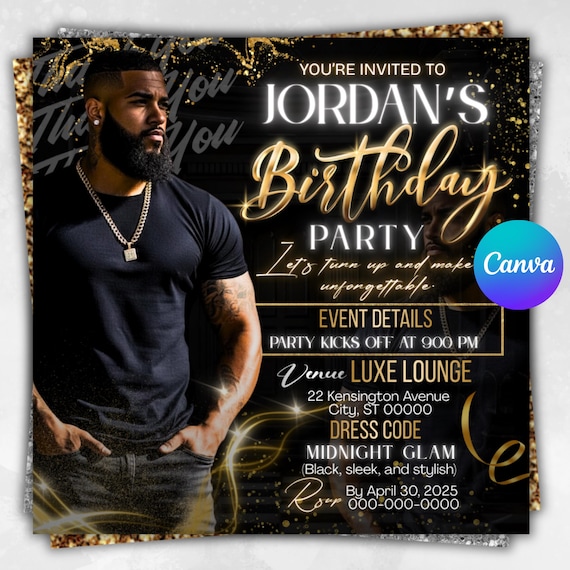 Birthday Party Flyer, Men's Birthday Flyer, Birthday Boy, Event Flyer, Club Flyer, Birthday Bash, Cancer Birthday Flyer, Canva Template