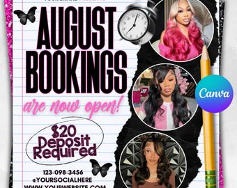August Booking Flyer, Back To School Flyer, Back To School Sale Flyer, August Hair Flyer, Lash Flyer, Nail Flyer, Back To School, Braids