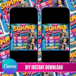 Summer Braid Sale Flyer, Summer Sale Flyer, Braid Prices Flyer, Braids Sale Flyer, Hair Flyer, Lashes Flyer, Braids Special Flyer Template