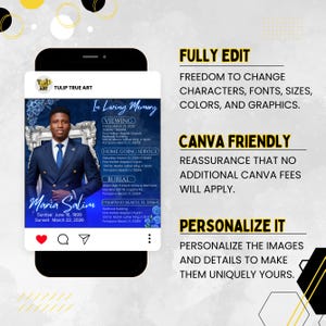 Blue Rose Funeral Announcement Flyer, Memorial Instagram Celebration of Life, Canva Template, Digital Download