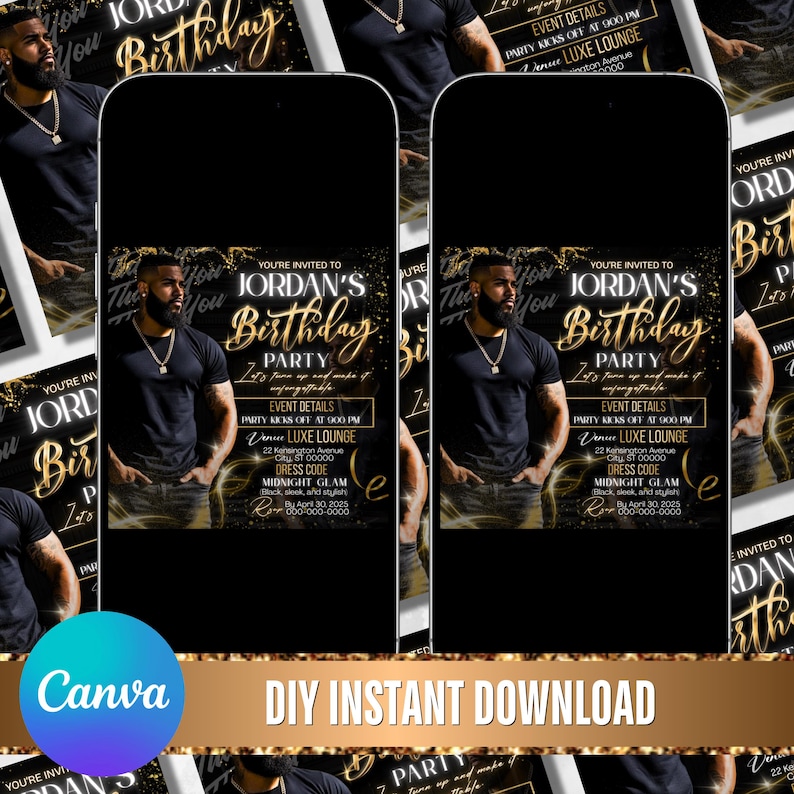 Birthday Party Flyer, Men's Birthday Flyer, Birthday Boy, Event Flyer, Club Flyer, Birthday Bash, Cancer Birthday Flyer, Canva Template
