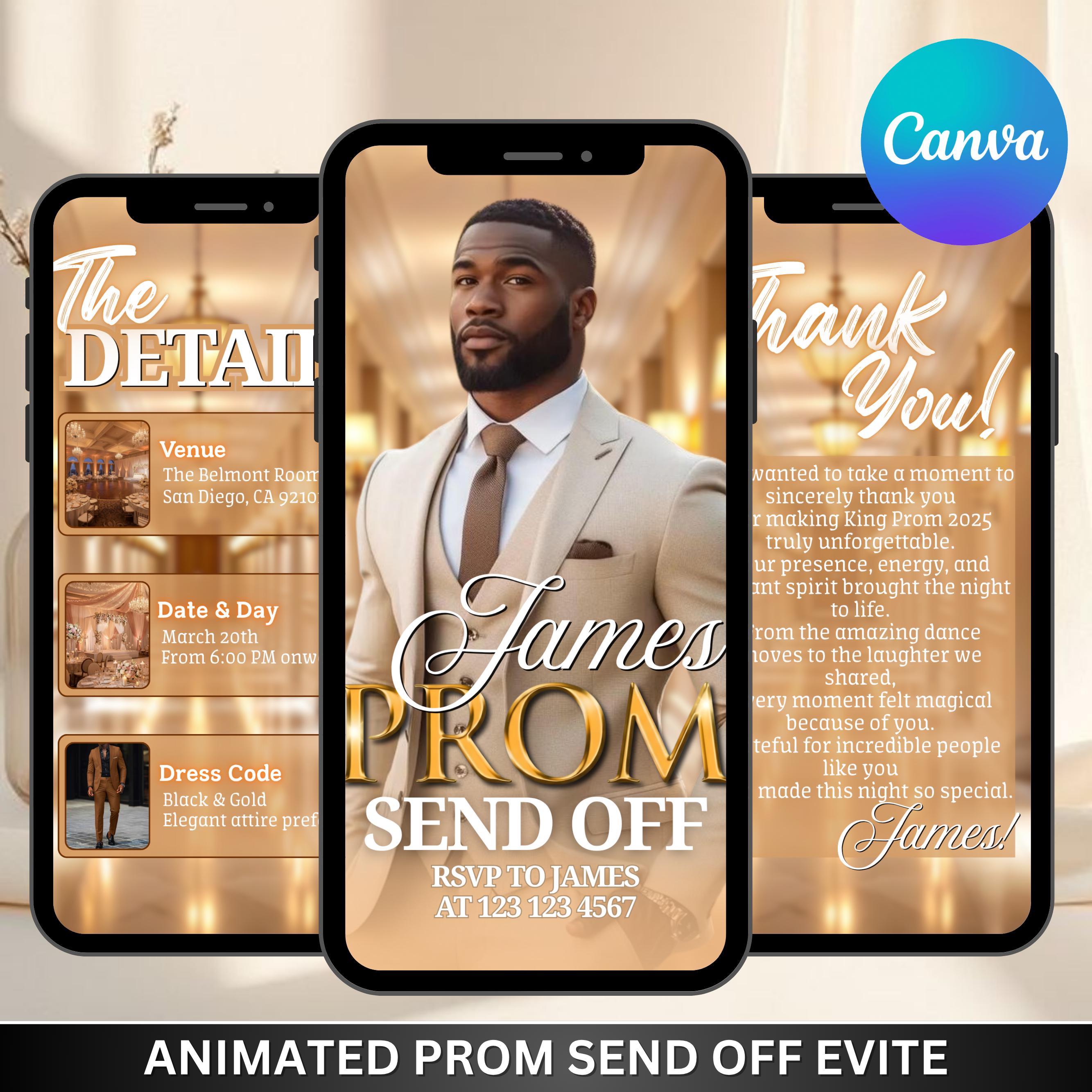 Prom Party Invitation, Digital Beige-gold Prom Send off Invite ...
