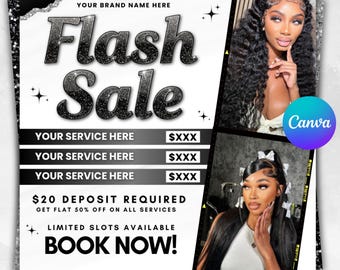Flash Sale Editable Canva Flyer| Lash Tech, Nail Tech, Salon Owner, Esthetician, Makeup Artist, Hair Promo, Boutique Sale Promo Flyer