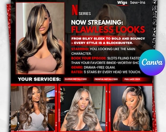 Netflix Style Hair Business Flyer Template: Wig, Braiders, Hair Install (Digital Download)