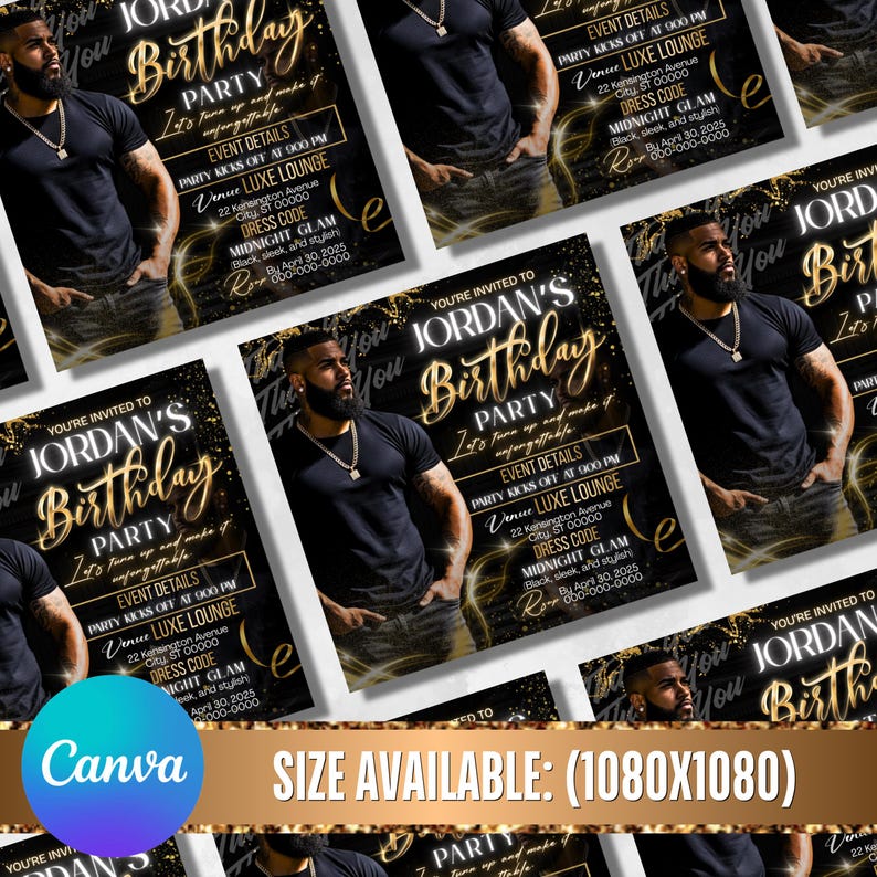 Birthday Party Flyer, Men's Birthday Flyer, Birthday Boy, Event Flyer, Club Flyer, Birthday Bash, Cancer Birthday Flyer, Canva Template