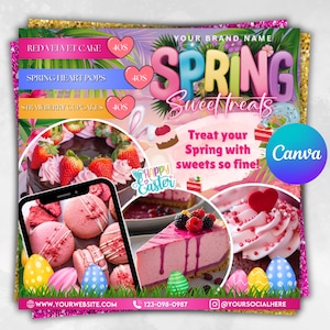 Spring Sweet Treats Flyer, Bakery Flyer, Spring Bake Sale Flyer, Spring Flyer, Dessert Flyer, Bake Shop Flyer, Pastry Flyer, Cake Flyer
