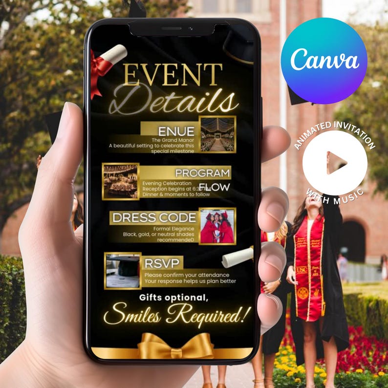 Graduation Video Invitation, Animated Grad Announcement, Digital Graduation Party Invite, Editable Grad Celebration Evite Template