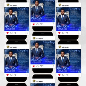 Blue Rose Funeral Announcement Flyer, Memorial Instagram Celebration of Life, Canva Template, Digital Download