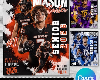 Football Poster Canva Template, Editable Background for Player Card, Banner, Senior Night, Custom Sports Designs, Non Photoshop Design
