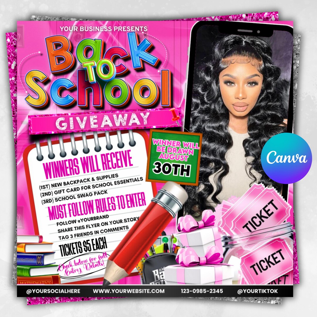 School Raffle Paper Back to School Raffle Flyer Template: August Giveaway (1080x1080 PX ...