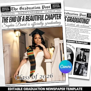 Graduation Newspaper Template | Editable Canva Fake Grad Newspaper | 2026 Senior Party Poster 17 x 11 inches, 24 x 18 inches, A3, A2