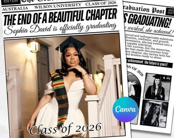 Graduation Newspaper Template | Editable Canva Fake Grad Newspaper | 2026 Senior Party Poster 17 x 11 inches, 24 x 18 inches, A3, A2