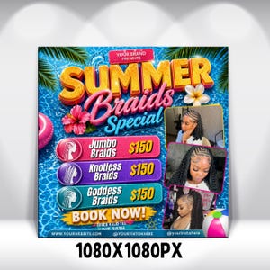 Summer Braid Sale Flyer, Summer Sale Flyer, Braid Prices Flyer, Braids Sale Flyer, Hair Flyer, Lashes Flyer, Braids Special Flyer Template