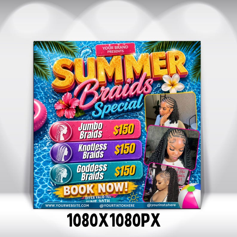 Summer Braid Sale Flyer, Summer Sale Flyer, Braid Prices Flyer, Braids Sale Flyer, Hair Flyer, Lashes Flyer, Braids Special Flyer Template