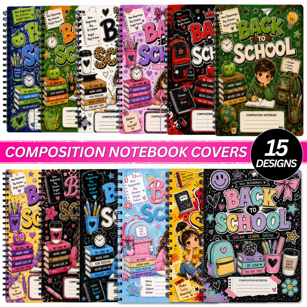 Editable Composition Notebook Cover Templates: Back to School Mega ...