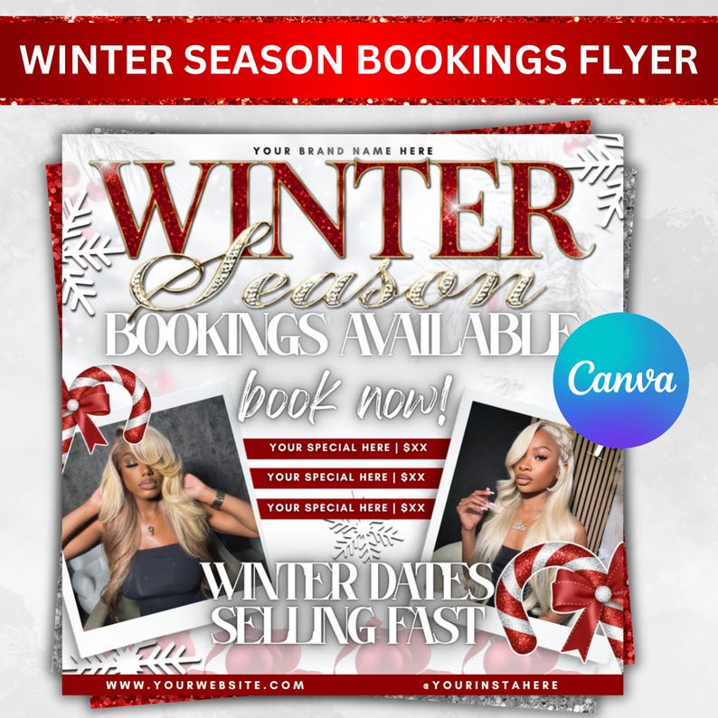 Winter Beauty Booking Flyer, Hairstylist Lash Tech Nail Tech MUA Flyer, Salon Booking Template, Editable Canva Flyer, Digital Download