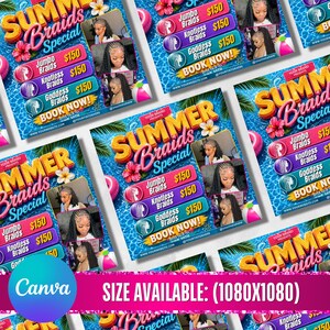 Summer Braid Sale Flyer, Summer Sale Flyer, Braid Prices Flyer, Braids Sale Flyer, Hair Flyer, Lashes Flyer, Braids Special Flyer Template