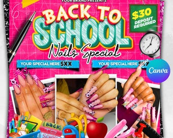 Modèle de Flyer pour les ongles de la rentrée : marketing de la technologie des ongles (modifiable sur toile, 1080 x 1080 px)
