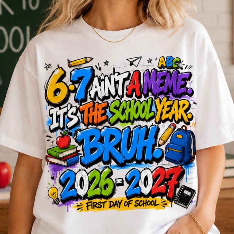 Funny Back To School PNG, This Year Hits Different PNG, 6 7 School Year Bruh PNG, Front and Back Shirt , 6 7 Ain't A meme png