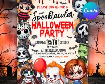 Halloween Party Invite, Spooky Pumpkin Halloween Party Invitation Style Canva Template
