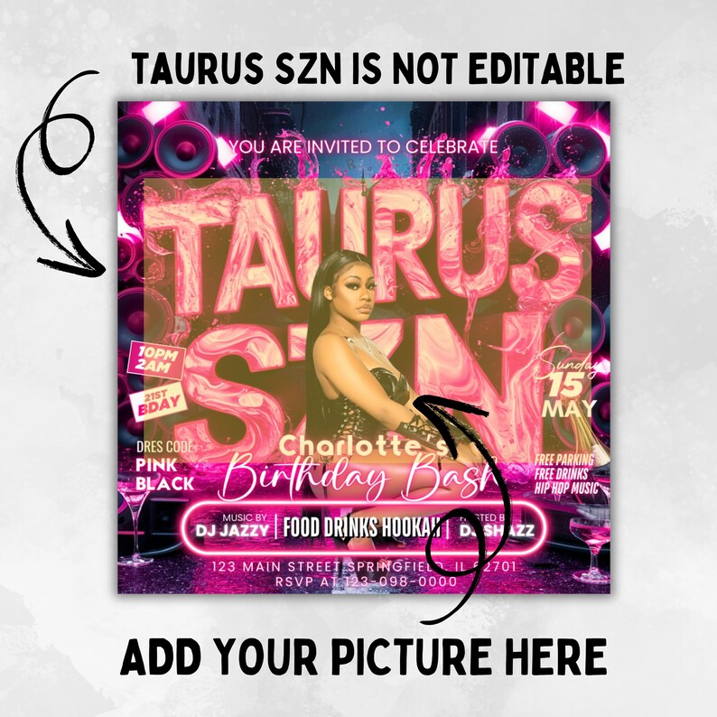 Taurus Season Party Flyer, Birthday Szn Flyer, Taurus Invitation Flyer ...