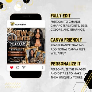 New Client Wanted Flyer, New Client Booking Flyer, Book Now Flyer, Hair Flyer, Braids, Nail Tech, Lash Tech, MUA, Wig Flyer, Canva Template