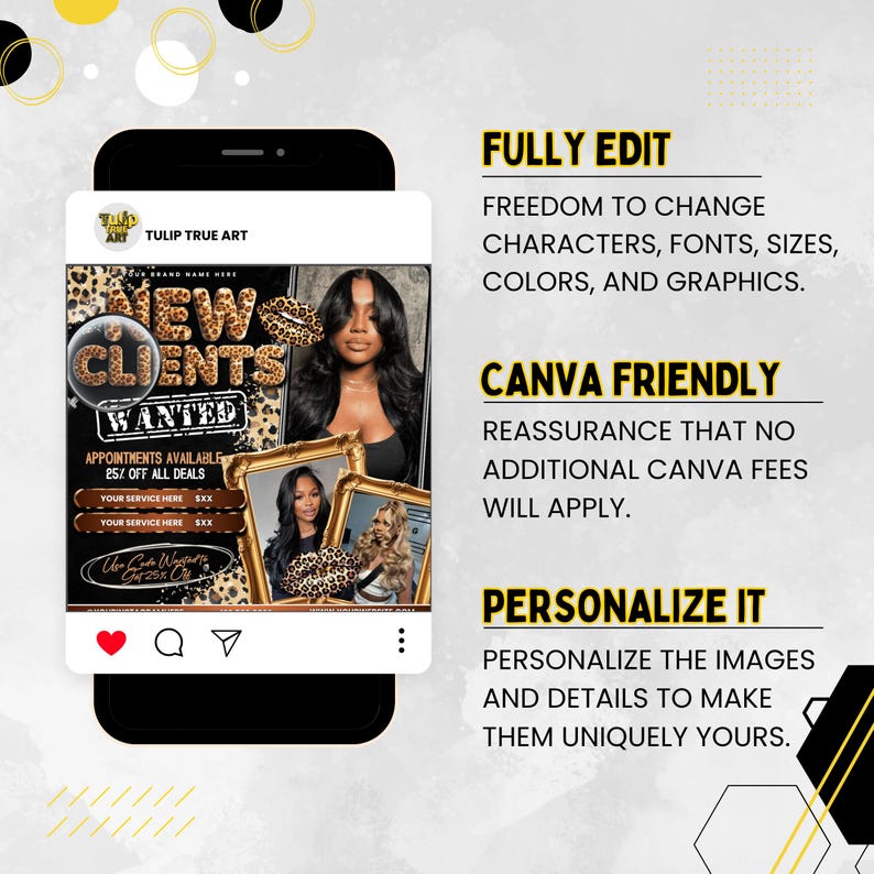 New Client Wanted Flyer, New Client Booking Flyer, Book Now Flyer, Hair Flyer, Braids, Nail Tech, Lash Tech, MUA, Wig Flyer, Canva Template