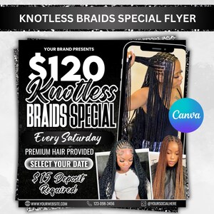 Knotless Braids Flyer, Braids Special Flyer, Braids Pricelist Flyer, Braid Special Deal flyer, Braids Bookings Flyer, Braids Flyer, Canva