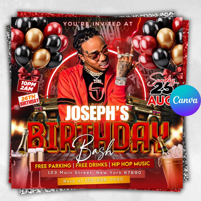 Birthday Party Flyer, Men's Birthday Flyer, Birthday Boy, Event Flyer, Club Flyer, Birthday Bash, Cancer Birthday Flyer, Canva Template