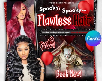 10月の予約チラシ、ハロウィンヘアチラシ、予約チラシ、10月のネイルチラシ、予約チラシ、まつ毛サロンチラシ、メイクアップチラシ、DIY Canvaチラシ