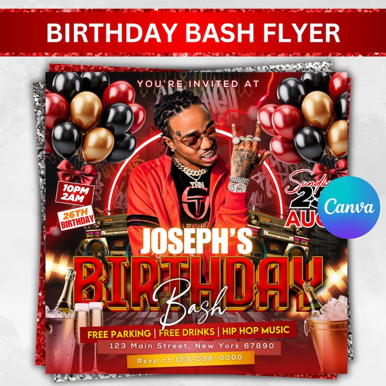 Birthday Party Flyer, Men's Birthday Flyer, Birthday Boy, Event Flyer, Club Flyer, Birthday Bash, Cancer Birthday Flyer, Canva Template