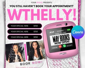 Mother's Day Booking Flyer | May Appointments Open | Makeup | Hair | Nails, Wig | braids | Lashes | Book Now Appointments (Canva Template)